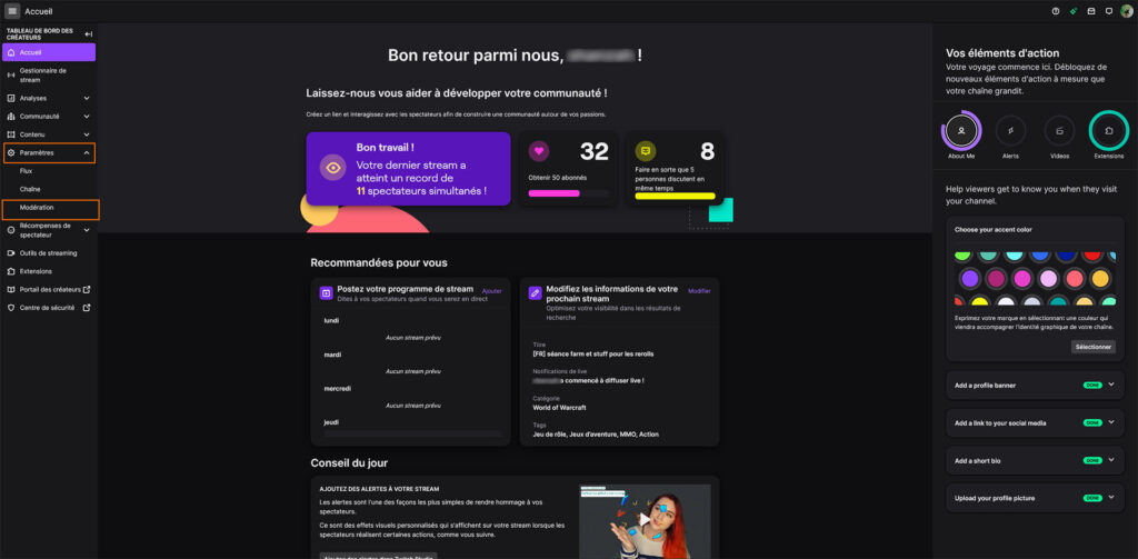 Twitch tableau de bord des créateurs Twitch tableau de bord des créateurs