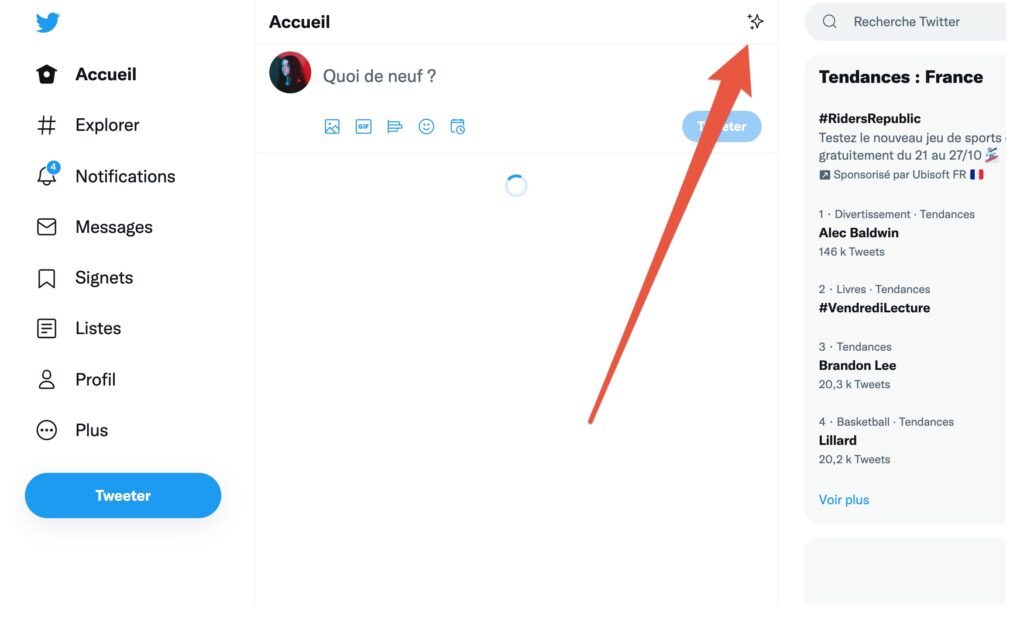 Le bouton pour repasser son fil Twitter en chronologique-inversé // Source : Capture Numerama