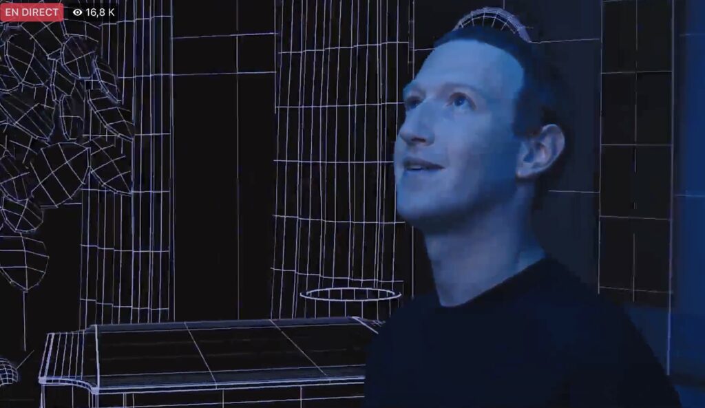 Mark Zuckerberg au cours du Facebook Connect du 28 octobre 2021 // Source : Facebook Live Mark Zuckerberg au cours du Facebook Connect du 28 octobre 2021 // Source : Facebook Live