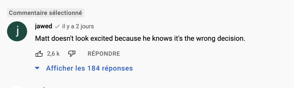 Un commentaire assassin du cofondateur de YouTube // Source : YT/YouTube Creators Un commentaire assassin du cofondateur de YouTube // Source : YT/YouTube Creators