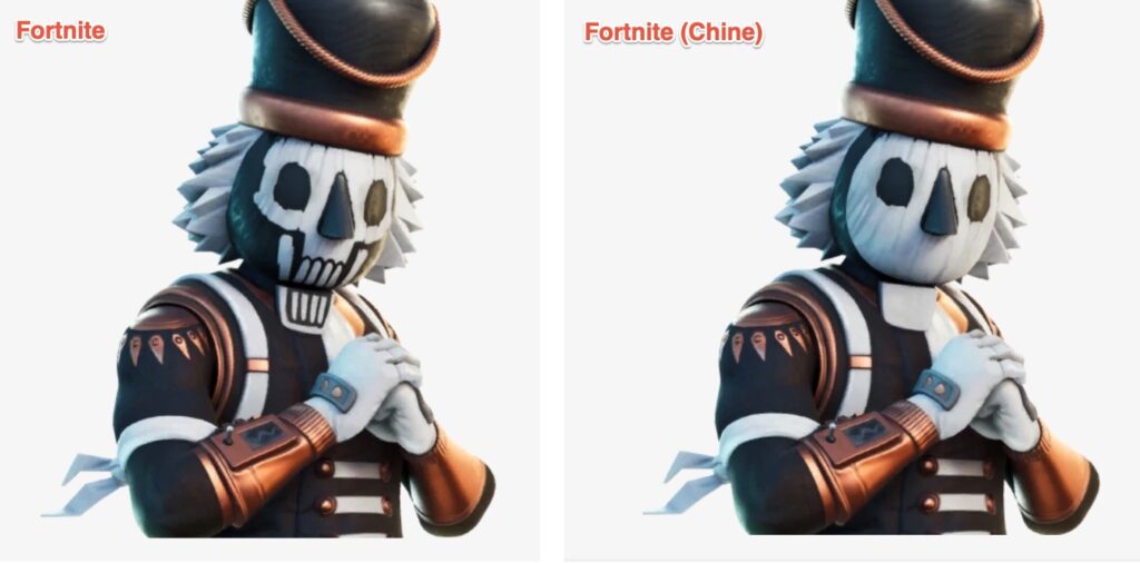 Une comparaison du même personnage sur Fortnite et sur Fortnite Chine