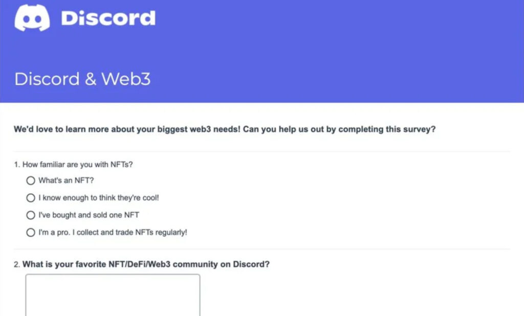 Le sondage publié par Discord sur les NFT // Source : Capture d'écran Numerama Le sondage publié par Discord sur les NFT // Source : Capture d'écran Numerama