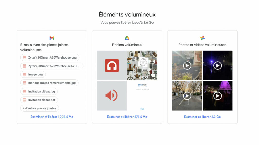 Le gestionnaire de Google vous permet de savoir ou se situe vos plus gros fichiers // Source : Capture d'écran Numerama Le gestionnaire de Google vous permet de savoir ou se situe vos plus gros fichiers // Source : Capture d'écran Numerama