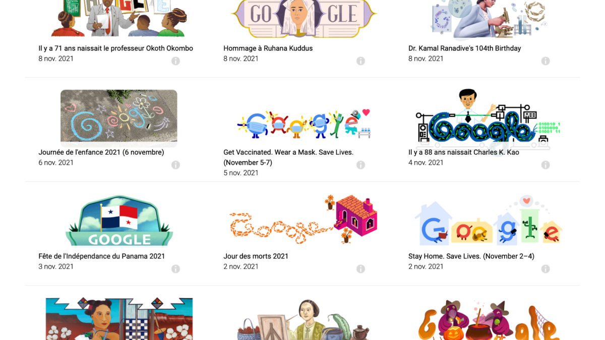 Plusieurs doodles de Google. // Source : Capture d'écran Google Plusieurs doodles de Google. // Source : Capture d'écran Google