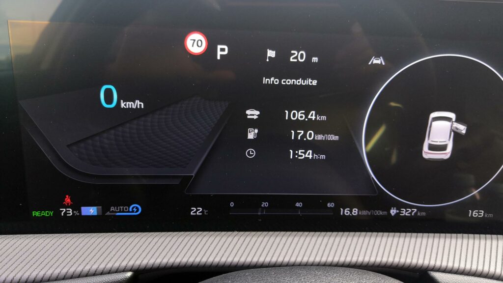 Consommation avec 70 % d'autoroute // Source : Raphaelle Baut pour Numerama Consommation avec 70 % d'autoroute // Source : Raphaelle Baut pour Numerama