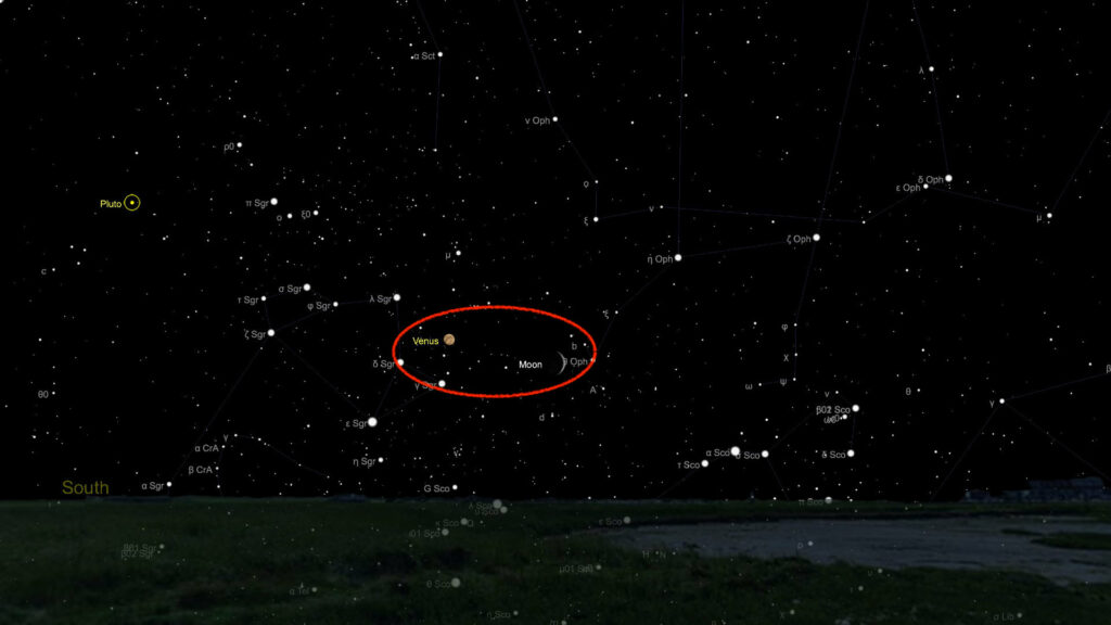 Vénus et la Lune vues de Paris le 7 novembre 2021, à 17h30. // Source : Capture d'écran The Sky Live