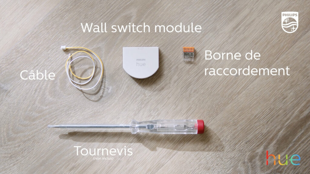 Le matériel nécessaire à l'installation du module // Source : Philips Hue Le matériel nécessaire à l'installation du module // Source : Philips Hue