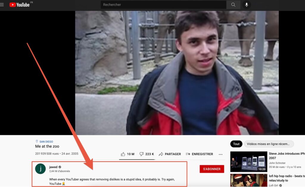 "Me at the zoo" est la première vidéo YouTube publiée, en 2005 // Source : YouTube/jawed "Me at the zoo" est la première vidéo YouTube publiée, en 2005 // Source : YouTube/jawed