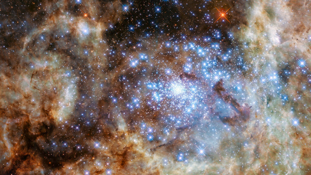 La nébuleuse de la Tarentule, vue par l'instrument WFC3. // Source : Wikimedia/CC/NASA, ESA, P Crowther (University of Sheffield) (photo recadrée)