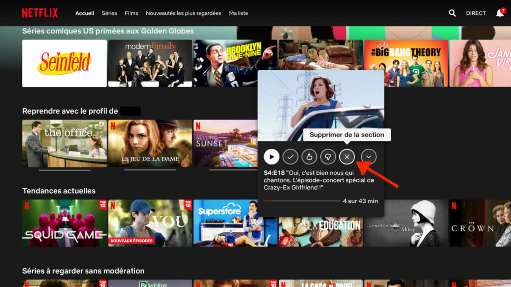 Il suffit de cliquer là. // Source : Capture d'écran Netflix Il suffit de cliquer là. // Source : Capture d'écran Netflix