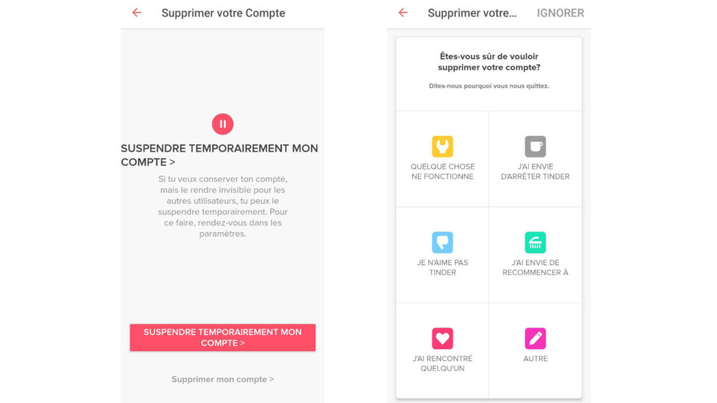 Supprimer votre compter Tinder, c'est simple // Source : Numerama Supprimer votre compter Tinder, c'est simple // Source : Numerama