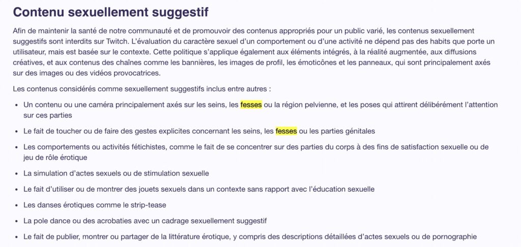 Une partie des règles de modération de Twitch // Source : twitch Une partie des règles de modération de Twitch // Source : twitch