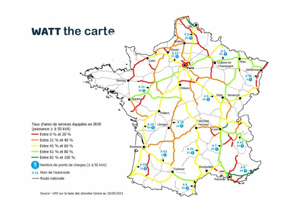 déploiement des bornes de recharge par autoroutes // Source : UFE - Gireve