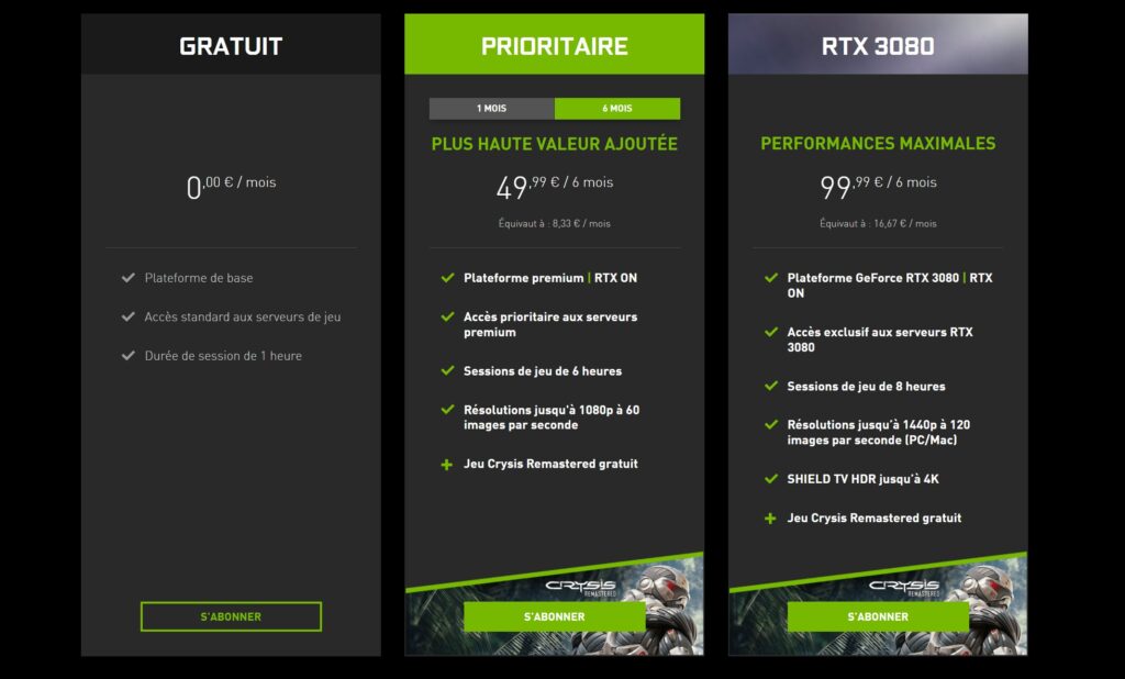 Les trois offres de GeForce Now // Source : Nvidia Les trois offres de GeForce Now // Source : Nvidia