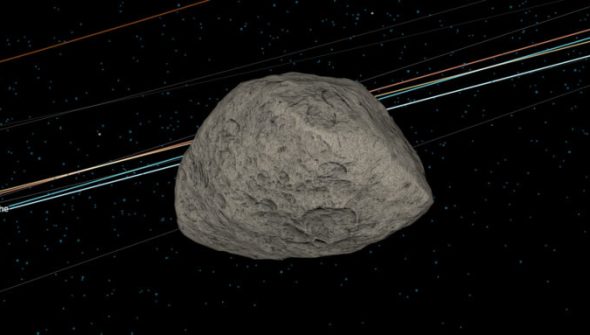 L'astéroïde Apophis dans la visualisation de la Nasa. // Source : Capture d'écran Eyes on Asteroids Nasa L'astéroïde Apophis dans la visualisation de la Nasa. // Source : Capture d'écran Eyes on Asteroids Nasa