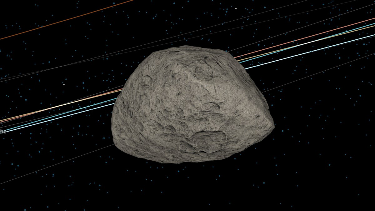 L'astéroïde Apophis dans la visualisation de la Nasa. // Source : Capture d'écran Eyes on Asteroids Nasa L'astéroïde Apophis dans la visualisation de la Nasa. // Source : Capture d'écran Eyes on Asteroids Nasa