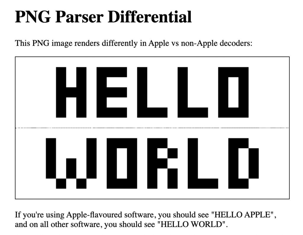 Ce que voient celles et ceux qui voient "Hello word" // Source : David Buchanan
