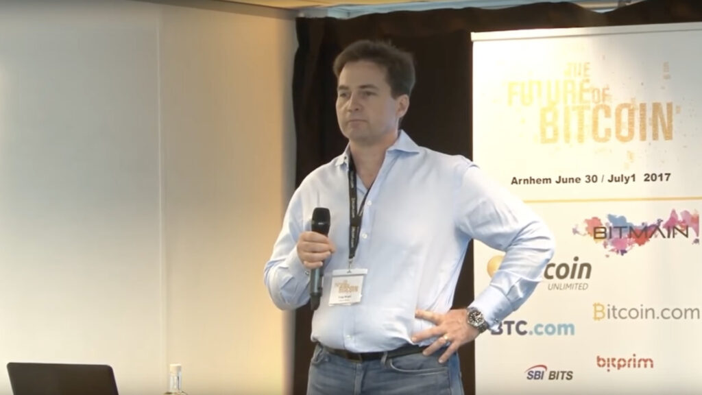 Craig Wright en 2017 à la conférence « Le futur du Bitcoin » // Source : Gavin 9001 - Youtube Craig Wright en 2017 à la conférence « Le futur du Bitcoin » // Source : Gavin 9001 - Youtube