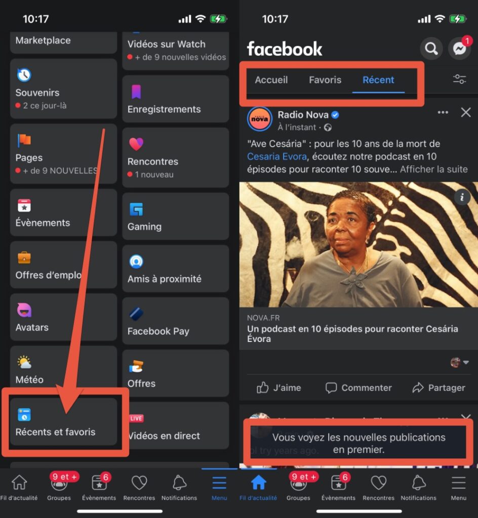 Un changement de fil chronologique sur mobile // Source : Capture Facebook Un changement de fil chronologique sur mobile // Source : Capture Facebook