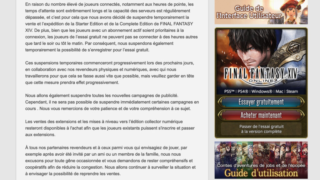 Square Enix continue d'encourager l'achat de FF14 sur son prore site ce 16 décembre 2021 // Source : Capture Numerama Square Enix continue d'encourager l'achat de FF14 sur son prore site ce 16 décembre 2021 // Source : Capture Numerama