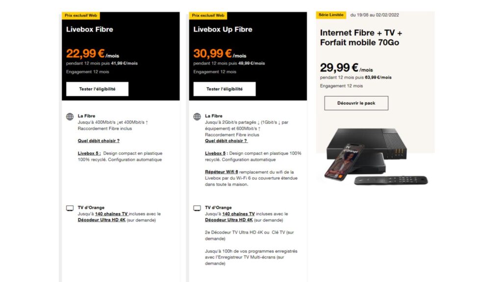 Les différentes offres Livebox chez Orange // Source : Orange Les différentes offres Livebox chez Orange // Source : Orange