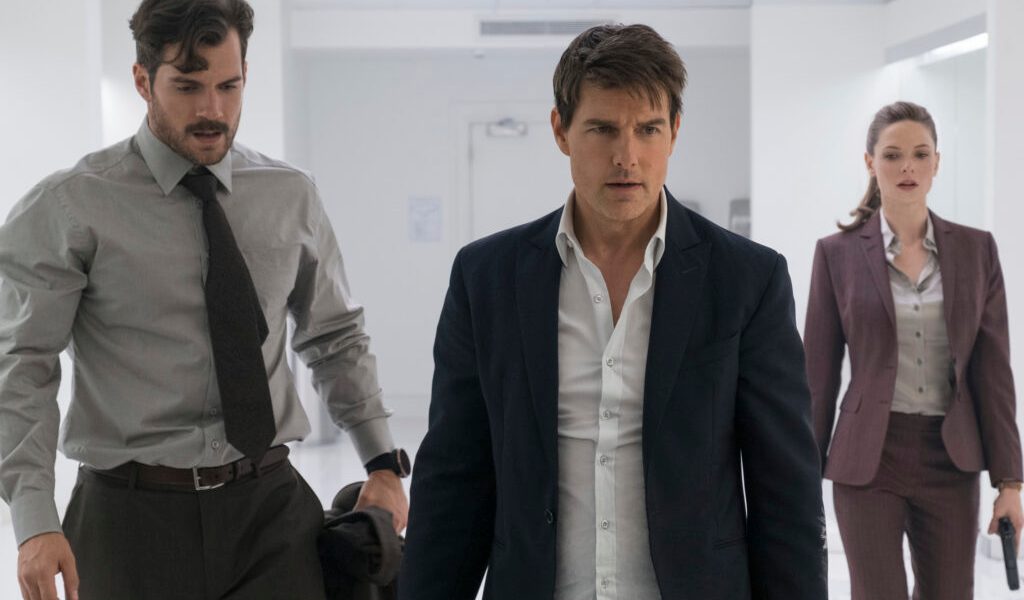 This image released by Paramount Pictures shows, Henry Cavill, from left, Tom Cruise and Rebecca Ferguson in a scene from "Mission: Impossible - Fallout." (Chiabella James/Paramount Pictures and Skydance via AP) This image released by Paramount Pictures shows, Henry Cavill, from left, Tom Cruise and Rebecca Ferguson in a scene from "Mission: Impossible - Fallout." (Chiabella James/Paramount Pictures and Skydance via AP)