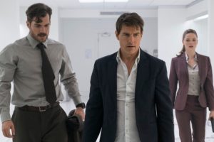 This image released by Paramount Pictures shows, Henry Cavill, from left, Tom Cruise and Rebecca Ferguson in a scene from "Mission: Impossible - Fallout." (Chiabella James/Paramount Pictures and Skydance via AP) This image released by Paramount Pictures shows, Henry Cavill, from left, Tom Cruise and Rebecca Ferguson in a scene from "Mission: Impossible - Fallout." (Chiabella James/Paramount Pictures and Skydance via AP)
