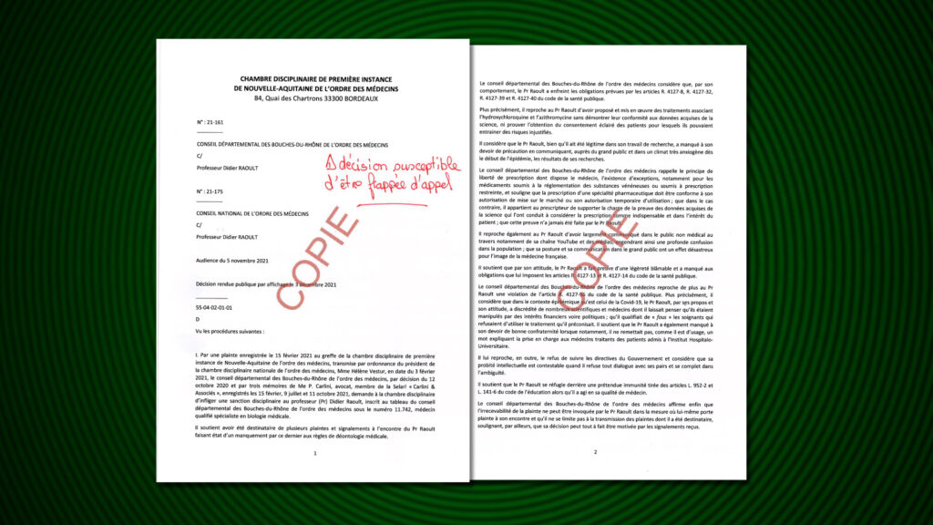 La décision // Source : Chambre disciplinaire de 1ère instance de Nouvelle-Aquitaine de l'ordre des médecins La décision // Source : Chambre disciplinaire de 1ère instance de Nouvelle-Aquitaine de l'ordre des médecins