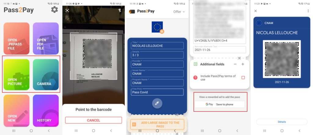 La marche à suivre pour ajouter son pass à Google Pay. // Source : Montage Numerama La marche à suivre pour ajouter son pass à Google Pay. // Source : Montage Numerama