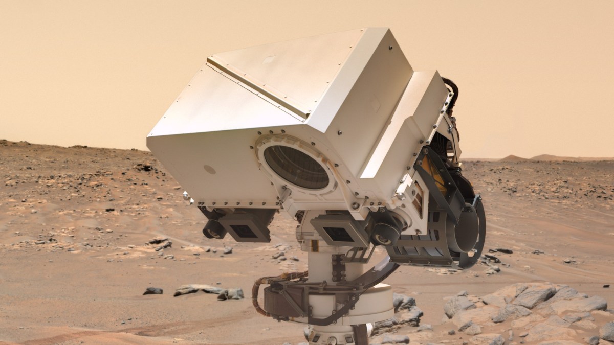 Perseverance observant une roche sur Mars. // Source : NASA/JPL-Caltech/Thomas Appéré (photo recadrée) Perseverance observant une roche sur Mars. // Source : NASA/JPL-Caltech/Thomas Appéré (photo recadrée)