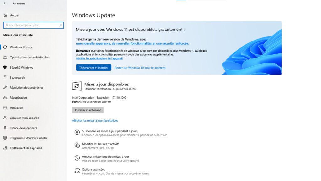 Le bandeau qui vous propose l'installation de WIndows 11 // Source : Capture Numerama Le bandeau qui vous propose l'installation de WIndows 11 // Source : Capture Numerama