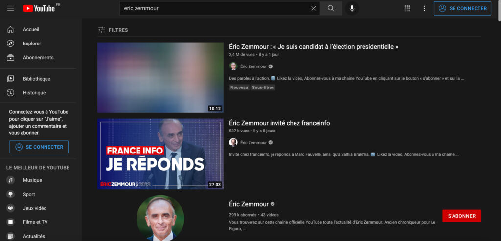 La vidéo d'Éric Zemmour est floutée // Source : YouTube La vidéo d'Éric Zemmour est floutée // Source : YouTube