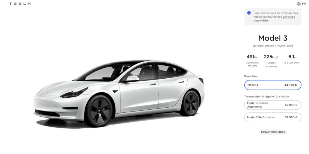 Configurateur Tesla Model 3 // Source : Capture d'écran Configurateur Tesla Model 3 // Source : Capture d'écran