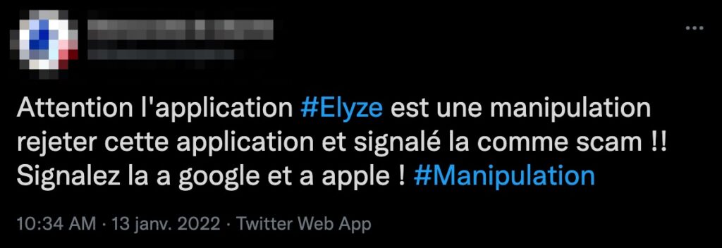 Un appel au signalement d'Elyze // Source : Capture d'écran Numerama Un appel au signalement d'Elyze // Source : Capture d'écran Numerama