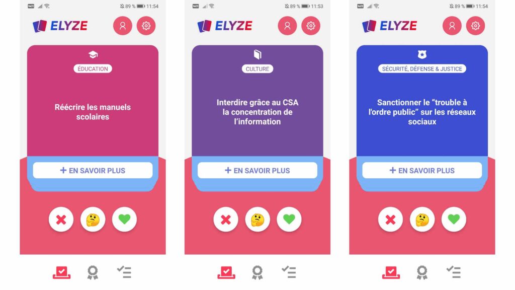 Certaines des propositions des candidats sur Elyze // Source : Elyze