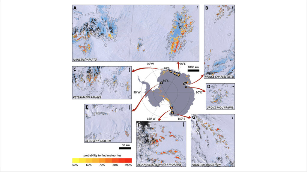 Carte des viviers de météorites en Antarctique Carte des viviers de météorites en Antarctique
