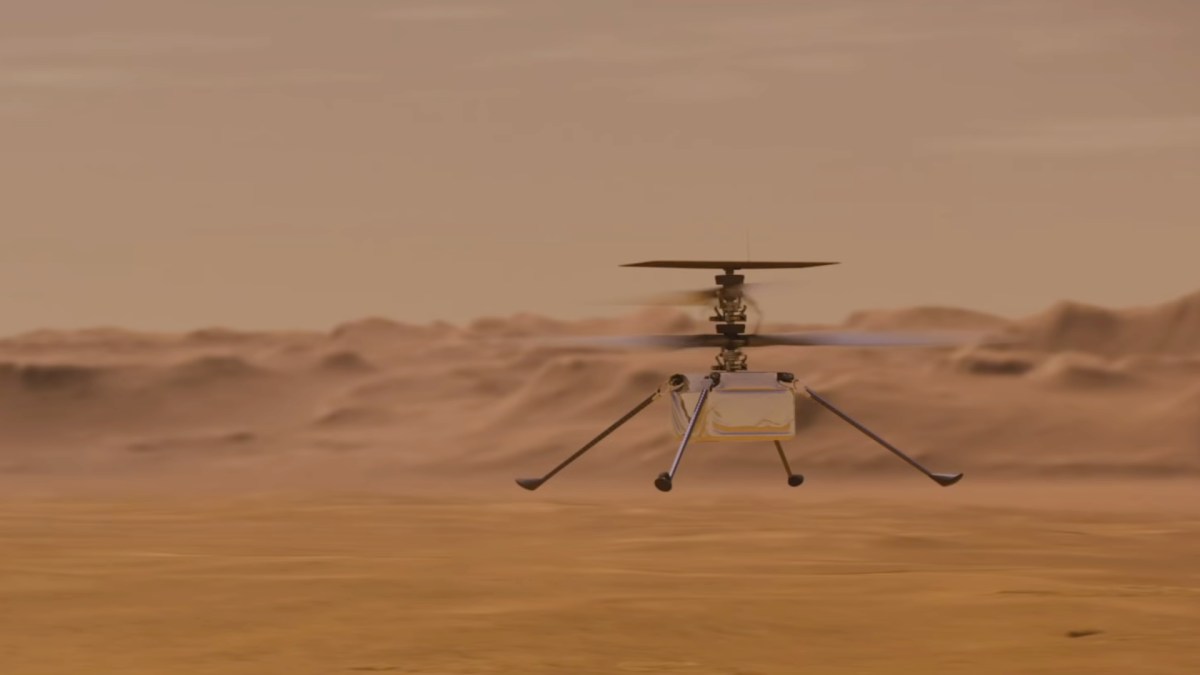 Vue d'artiste d'Ingenuity sur Mars. // Source : Capture d'écran YouTube NASA Jet Propulsion Laboratory Vue d'artiste d'Ingenuity sur Mars. // Source : Capture d'écran YouTube NASA Jet Propulsion Laboratory