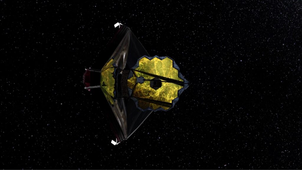 Le JWST en orbite autour de L2, vue d'artiste. // Source : NASA, SkyWorks Digital, Northrop Grumman, STScI Le JWST en orbite autour de L2, vue d'artiste. // Source : NASA, SkyWorks Digital, Northrop Grumman, STScI