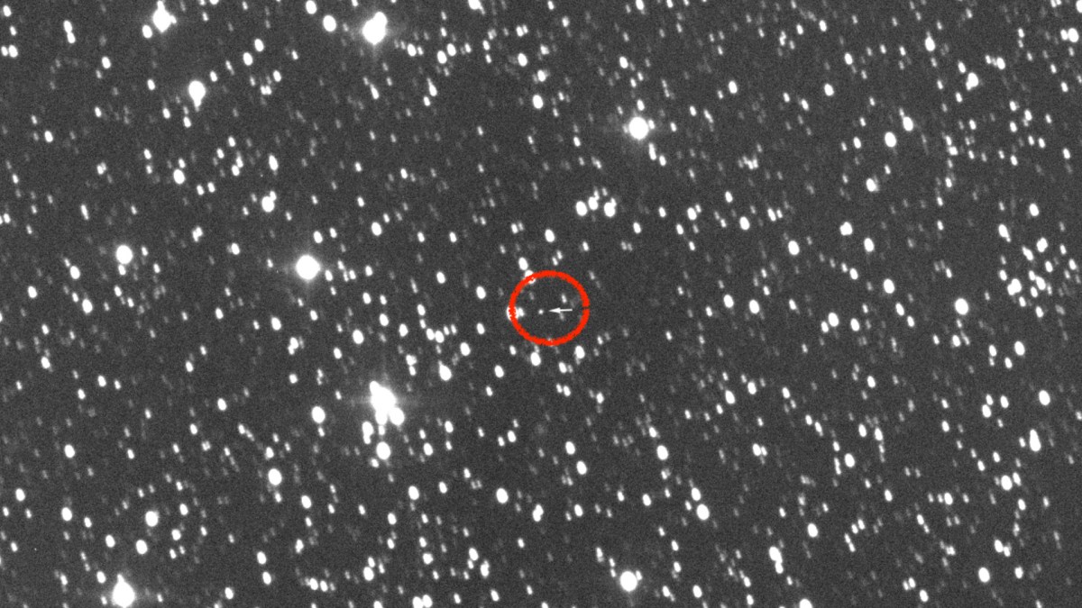 Ce tout petit point, c'est James Webb. // Source : Gianluca Masi, The Virtual Telescope Project (photo recadrée, annotation Numerama) Ce tout petit point, c'est James Webb. // Source : Gianluca Masi, The Virtual Telescope Project (photo recadrée, annotation Numerama)