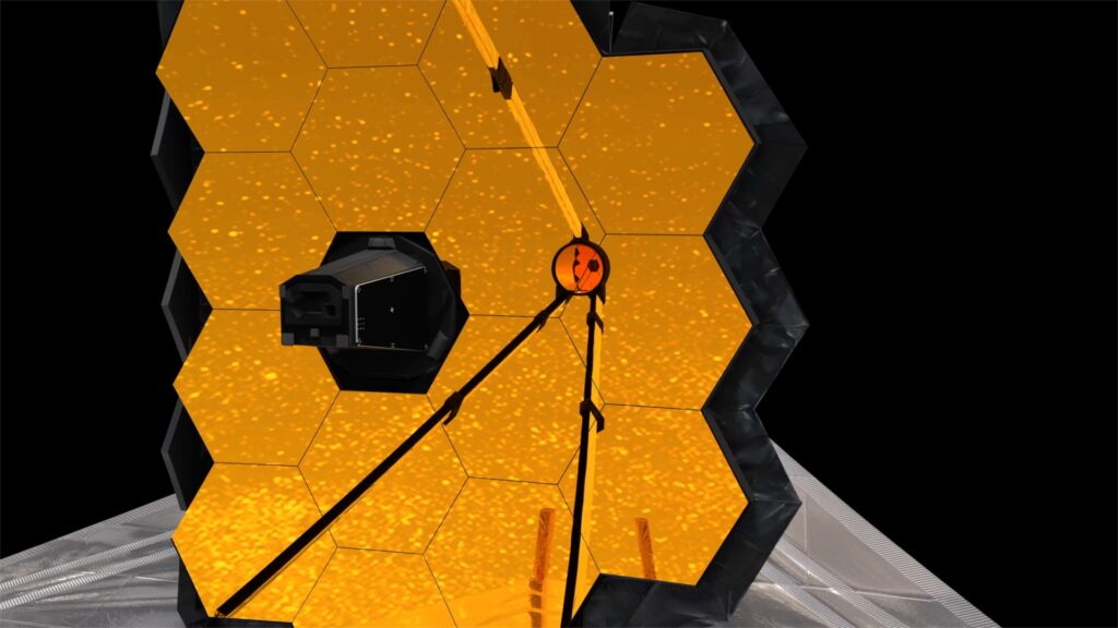 Vue d'artiste du JWST. // Source : NASA's Goddard Space Flight Center Conceptual Image Lab Vue d'artiste du JWST. // Source : NASA's Goddard Space Flight Center Conceptual Image Lab