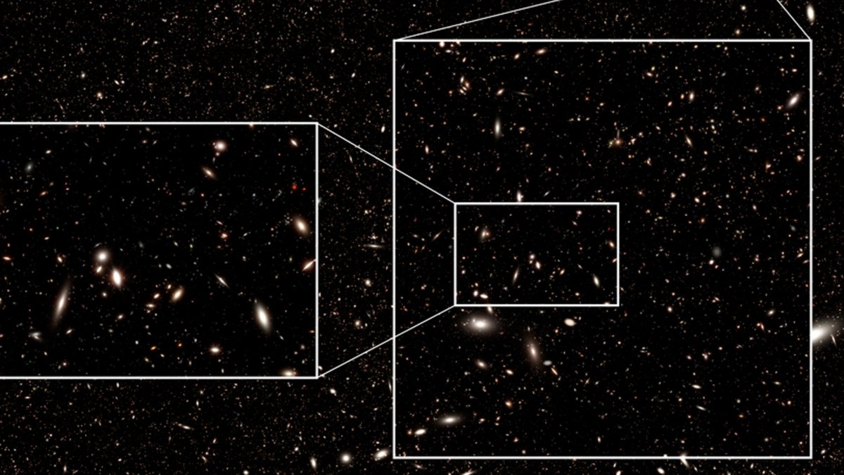 Simulation croppée du champ profond du Roman Space Telescope, lancement prévu d'ici 2027. // Source : NASA’s Goddard Space Flight Center Simulation croppée du champ profond du Roman Space Telescope, lancement prévu d'ici 2027. // Source : NASA’s Goddard Space Flight Center