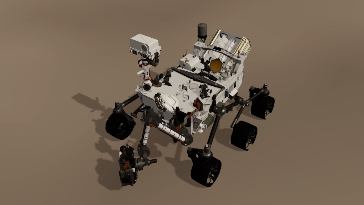 Représentation de Perseverance. // Source : Capture d'écran https://rkinnett.github.io/rover3d/ Représentation de Perseverance. // Source : Capture d'écran https://rkinnett.github.io/rover3d/