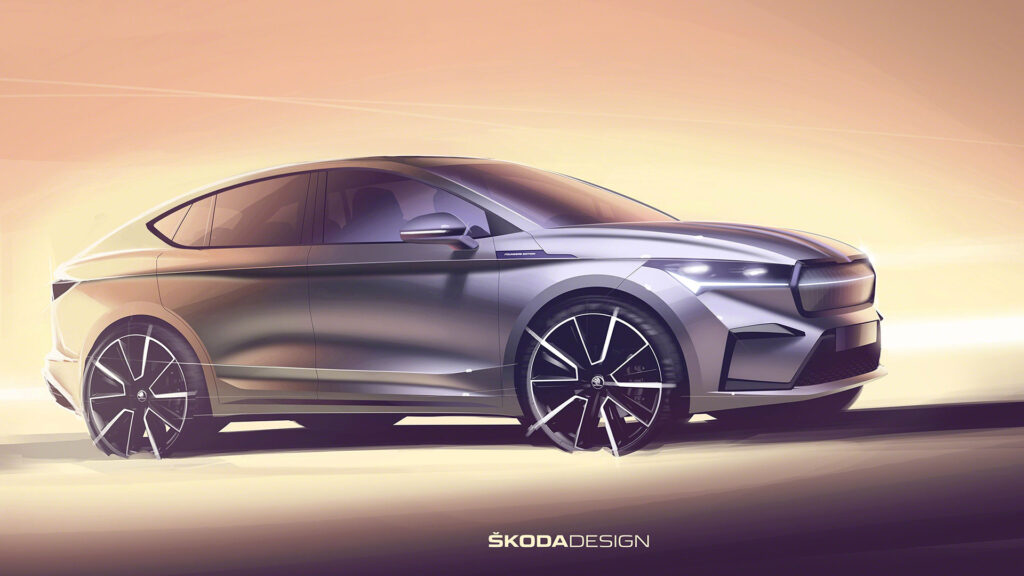 sketch Skoda Enyaq Coupé iV // Source : Skoda sketch Skoda Enyaq Coupé iV // Source : Skoda