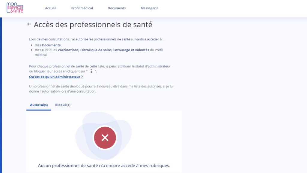 Vous pouvez autoriser ou bloquer des professionnels de santé. // Source : Capture d'écran