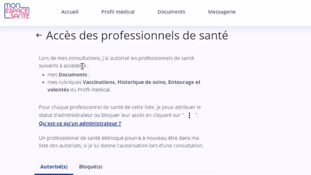 Vous pouvez activer ou bloquer l'accès à MonEspaceSanté. // Source : Capture d'écran Vous pouvez activer ou bloquer l'accès à MonEspaceSanté. // Source : Capture d'écran