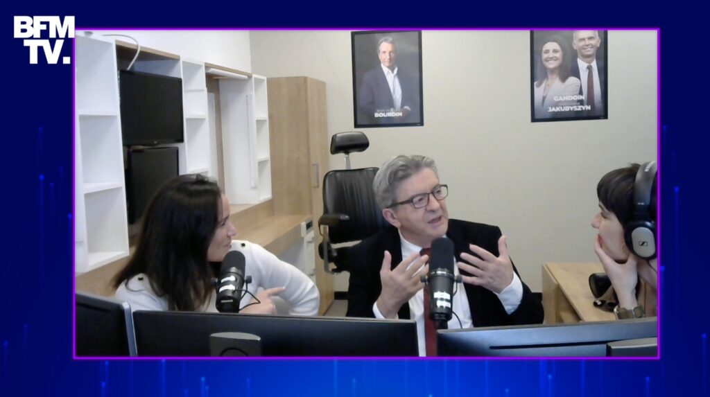 Jean-Luc Mélechon sur la chaîne Twitch de BFMTV // Source : BFMTV / Twitch Jean-Luc Mélechon sur la chaîne Twitch de BFMTV // Source : BFMTV / Twitch