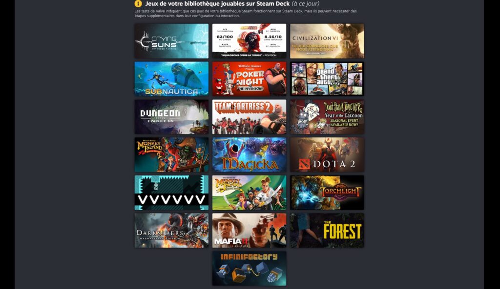 Jeux compatibles sur Steam Deck // Source : Capture d'écran
