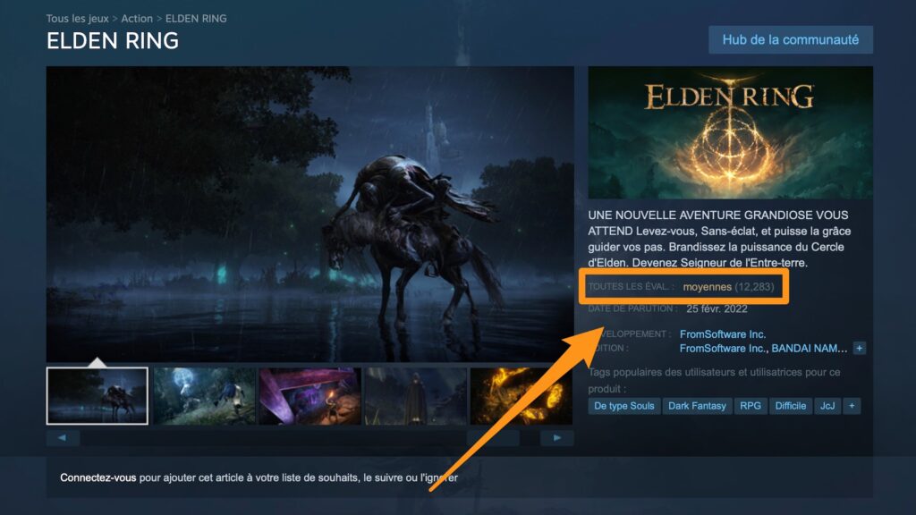 Les premiers retours sur la version PC d'Elden Ring // Source : Capture Steam Les premiers retours sur la version PC d'Elden Ring // Source : Capture Steam