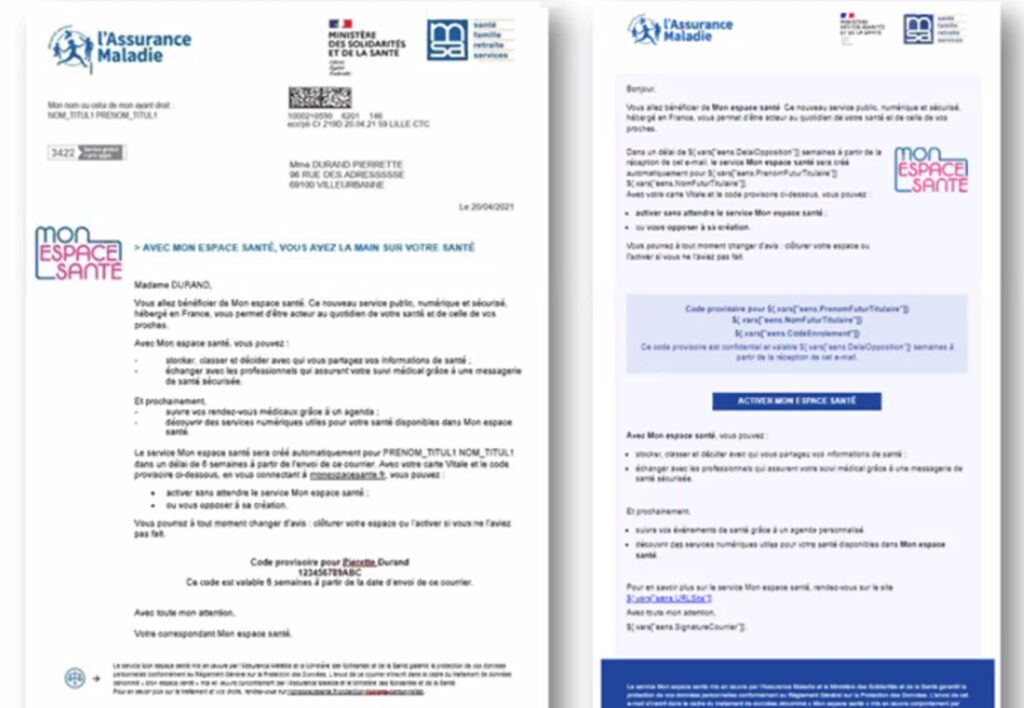 Les modèles de courrier ou mail que vous recevrez. // Source : Assurance maladie Les modèles de courrier ou mail que vous recevrez. // Source : Assurance maladie