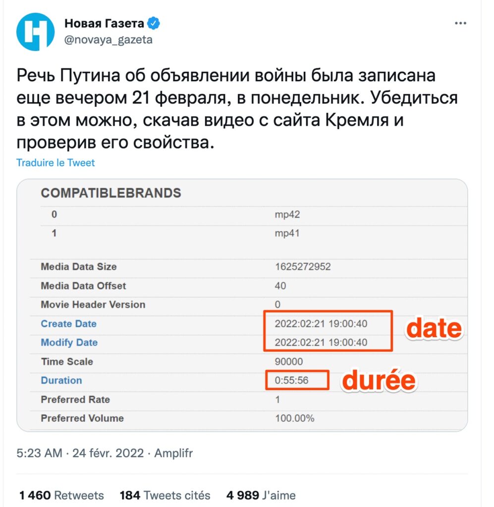 Capture d'écran du tweet trompeur // Source : Twitter/novaya_gazeta Capture d'écran du tweet trompeur // Source : Twitter/novaya_gazeta
